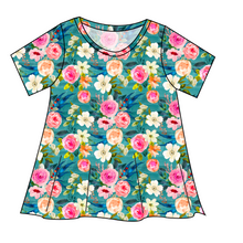 Load image into Gallery viewer, Teal Floral Ladies&#39; Swing Tee