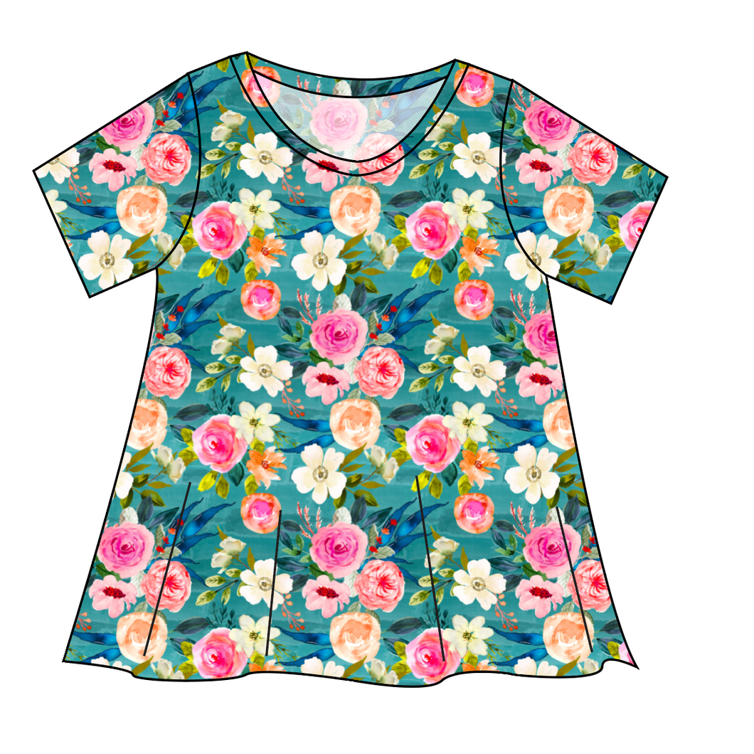 Teal Floral Ladies' Swing Tee