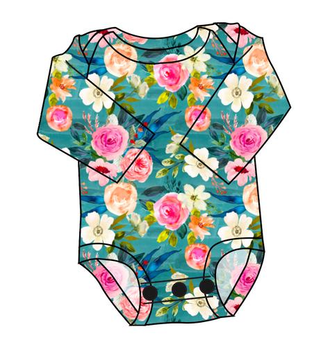Teal Floral Lap Neck Bodysuit