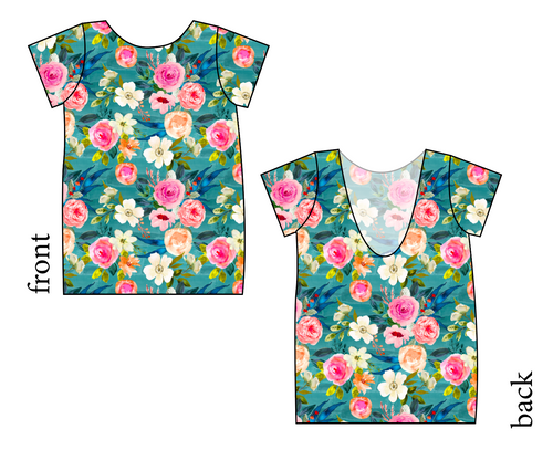 Teal Floral Low Back Ballerina Tee