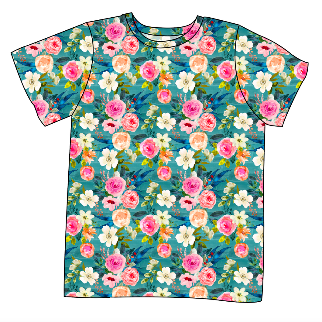 Teal Floral Mens' Tee