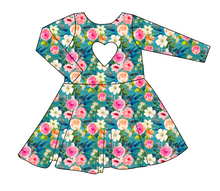 Load image into Gallery viewer, Teal Floral Molly Heart Back Twirly Dress