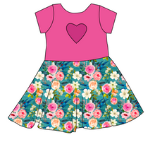Load image into Gallery viewer, Teal Floral Molly Heart Back Twirly Dress