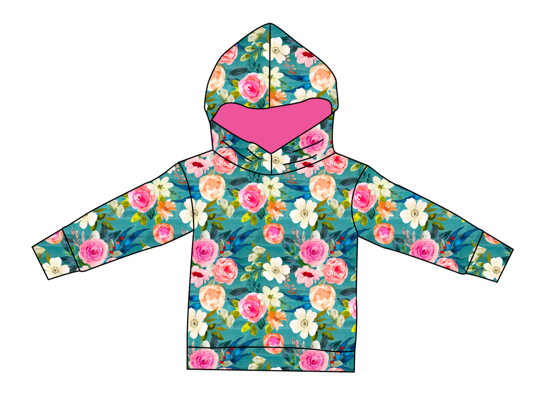 Teal Floral Oversized Hoodie