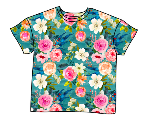 Teal Floral Oversized Tee
