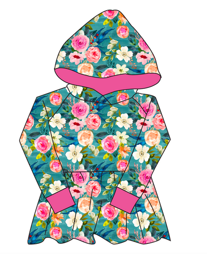 Teal Floral Peplum Hoodie (or Crewneck)