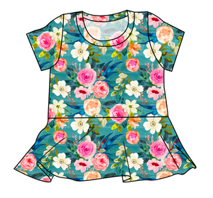 Teal Floral Peplum Top