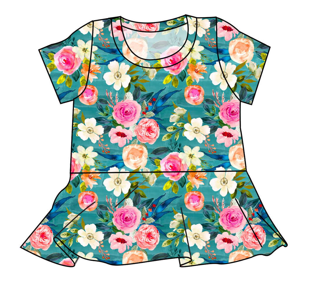 Teal Floral Peplum Top