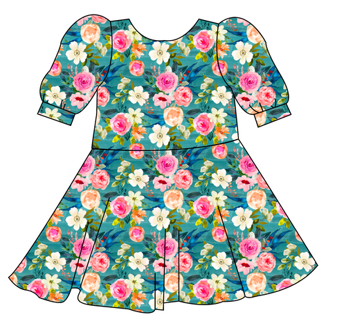 Teal Floral Prairie Dress