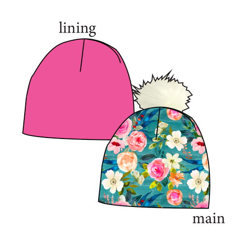 Teal Floral Slouchy Beanie (Reversible!)