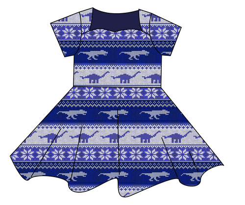 Dino Holiday Sweater Sweetheart Twirly Dress
