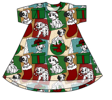 Load image into Gallery viewer, Spotted Holiday Pups Basic T-Shirt Dress