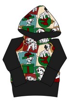 Load image into Gallery viewer, Spotted Holiday Pups Grow With Me Hoodie (or Crewneck)