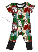 Load image into Gallery viewer, Spotted Holiday Pups Grow With Me Pants And Shorts Romper