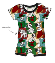 Load image into Gallery viewer, Spotted Holiday Pups Grow With Me Pants And Shorts Romper