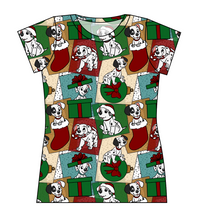 Load image into Gallery viewer, Spotted Holiday Pups Ladies' Basic Tee