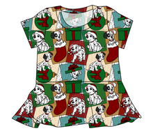 Load image into Gallery viewer, Spotted Holiday Pups Ladies' Peplum Top