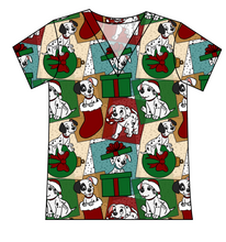 Load image into Gallery viewer, Spotted Holiday Pups Ladies' Slouchy V-Neck Tee