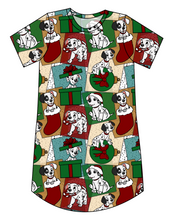 Load image into Gallery viewer, Spotted Holiday Pups Ladies' T-Shirt Dress