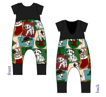 Load image into Gallery viewer, Spotted Holiday Pups Low Back Romper and Bubble Romper