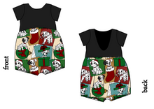 Load image into Gallery viewer, Spotted Holiday Pups Low Back Romper and Bubble Romper
