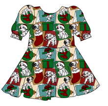 Load image into Gallery viewer, Spotted Holiday Pups Prairie Dress