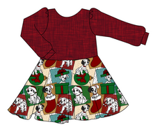 Load image into Gallery viewer, Spotted Holiday Pups Prairie Dress