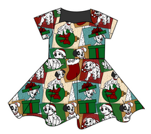 Load image into Gallery viewer, Spotted Holiday Pups Sweetheart Twirly Dress