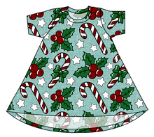 Load image into Gallery viewer, Holly and Candy Canes Basic T-Shirt Dress