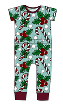 Load image into Gallery viewer, Holly and Candy Canes Bennett Pants and Shorts Length T-Shirt Romper