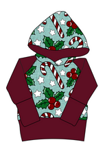 Load image into Gallery viewer, Holly and Candy Canes Grow With Me Hoodie (or Crewneck)