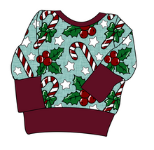 Load image into Gallery viewer, Holly and Candy Canes Grow With Me Hoodie (or Crewneck)