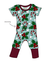 Load image into Gallery viewer, Holly and Candy Canes Grow With Me Pants And Shorts Romper