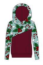 Load image into Gallery viewer, Holly and Candy Canes Ladies Hoodie