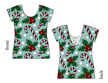 Load image into Gallery viewer, Holly and Candy Canes Ladies' Low Back Ballerina Tee