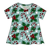Load image into Gallery viewer, Holly and Candy Canes Ladies' Swing Tee