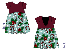 Load image into Gallery viewer, Holly and Candy Canes Low Back Dress