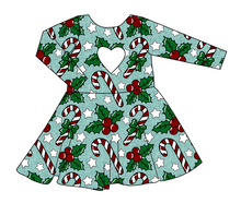 Load image into Gallery viewer, Holly and Candy Canes Molly Heart Back Twirly Dress