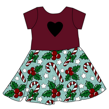 Load image into Gallery viewer, Holly and Candy Canes Molly Heart Back Twirly Dress