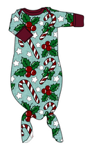 Load image into Gallery viewer, Holly and Candy Canes Newborn Knotted Gown