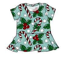 Load image into Gallery viewer, Holly and Candy Canes Peplum Top
