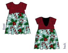 Load image into Gallery viewer, Holly and Candy Canes Low Back Dress
