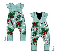 Load image into Gallery viewer, Holly and Candy Canes Low Back Romper and Bubble Romper