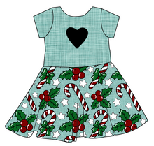 Load image into Gallery viewer, Holly and Candy Canes Molly Heart Back Twirly Dress