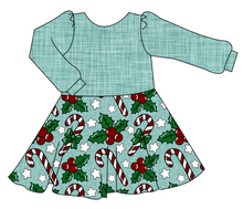 Load image into Gallery viewer, Holly and Candy Canes Prairie Dress