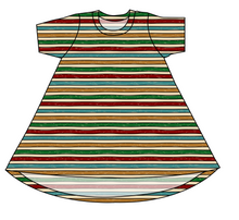 Load image into Gallery viewer, 90s Holiday Stripe Basic T-Shirt Dress