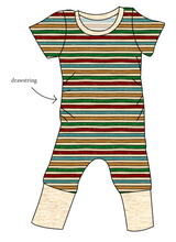 Load image into Gallery viewer, 90s Holiday Stripe Grow With Me Pants And Shorts Romper