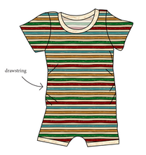 Load image into Gallery viewer, 90s Holiday Stripe Grow With Me Pants And Shorts Romper