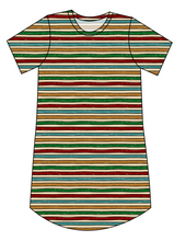Load image into Gallery viewer, 90s Holiday Stripe Ladies' T-Shirt Dress