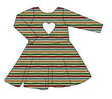 Load image into Gallery viewer, 90s Holiday Stripe Molly Heart Back Twirly Dress